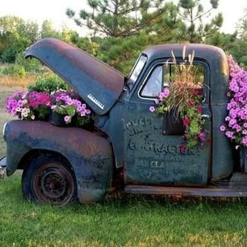 Vintage truck used as a flower planter